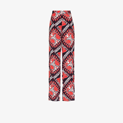 Shop Valentino Red And Navy Manifesto Bandana Print Silk Trousers In Blue