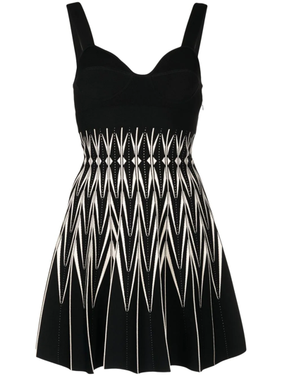 Shop Alexander Mcqueen Two-tone Zig-zag Print Dress In Black
