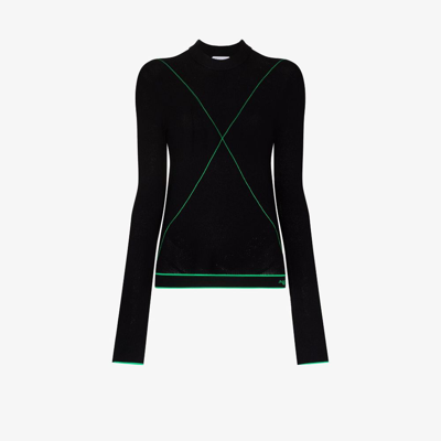 Shop Bottega Veneta Black Engineered Technoskin Contrast Stitch Sweater