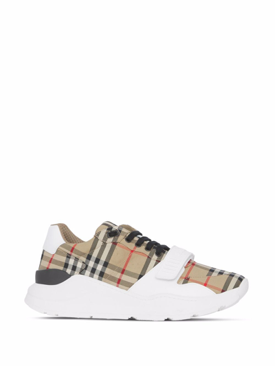 Burberry Check Fabric Sneakers In White
