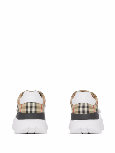 Shop Burberry Vintage Check Motif Leather Sneakers In White