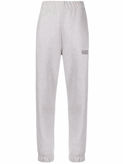 Shop Ganni Logo Organic Cotton Sweatpants In Grey