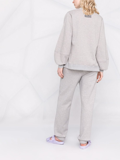 Shop Ganni Logo Organic Cotton Sweatpants In Grey