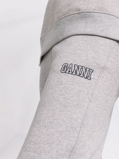 Shop Ganni Logo Organic Cotton Sweatpants In Grey