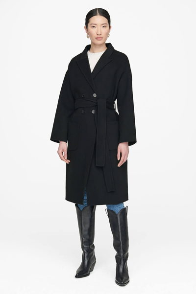 Shop Anine Bing Dylan Coat In Black Cashmere Blend In Oat