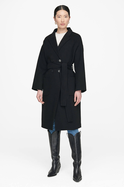 Anine Bing Womens Black Dylan Belted Wool And Cashmere Coat In Oat