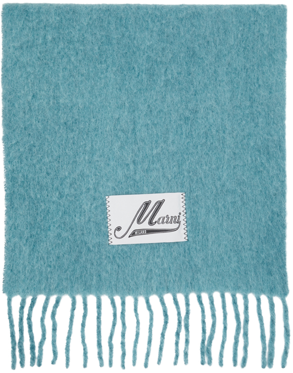 Marni Blue Brushed Alpaca Logo Scarf