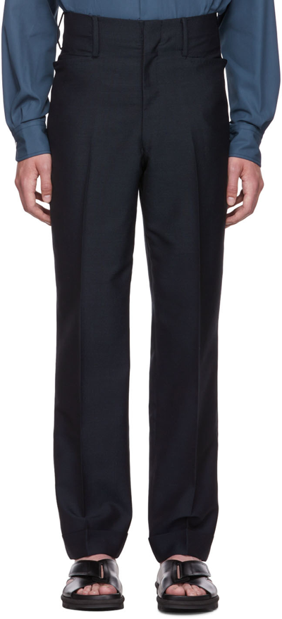 Shop Factor's Navy Wool Trousers In Midnight Navy