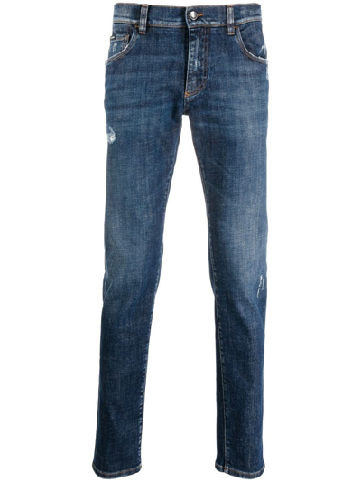 Shop Dolce & Gabbana Slim Jeans With A Worn Effect In Blue