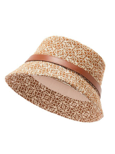 Loewe Leather-trimmed Cotton-blend Jacquard Bucket Hat In Brown
