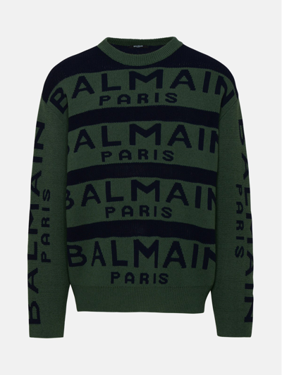 Shop Balmain Wool Blend Sweater In Blue