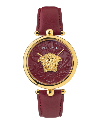 Shop Versace Palazzo Empire Barocco Leather Watch In Gold