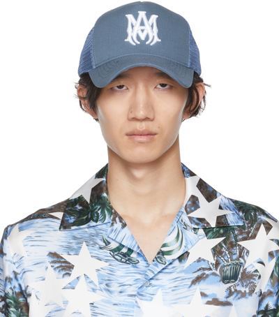 Shop Amiri Blue M.a. Logo Trucker Cap In Pond Blue / White-12