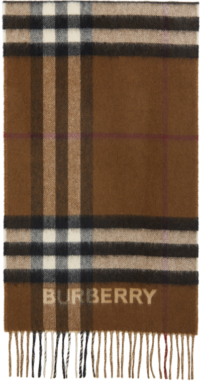 Shop Burberry Brown Contrast Check Scarf In Arc Beige/ Birch Brn