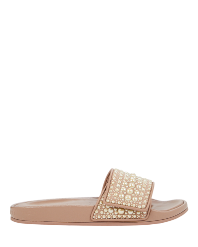Shop Jimmy Choo Fitz Pearl-embellished Slide Sandals In Pink