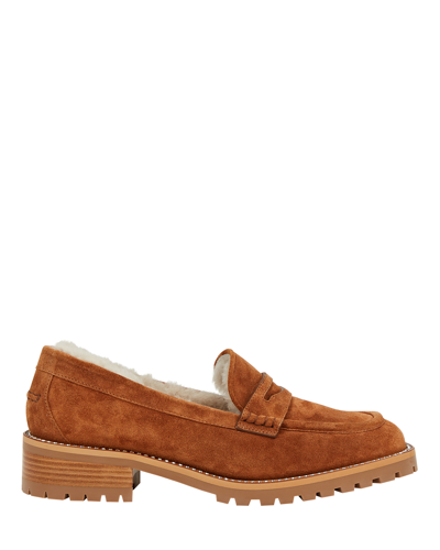 Shop Jimmy Choo Deanna Shearling-lined Suede Loafers In Beige