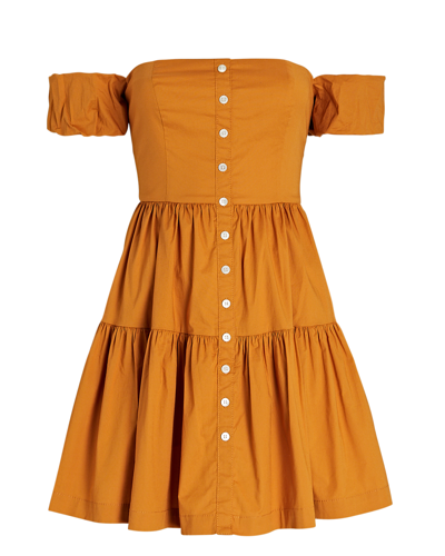 Shop Staud Elio Off-the-shoulder Cotton Mini Dress In Yellow