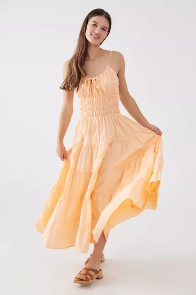 Shop Lusana Railey Poplin Midi Dress In Peach
