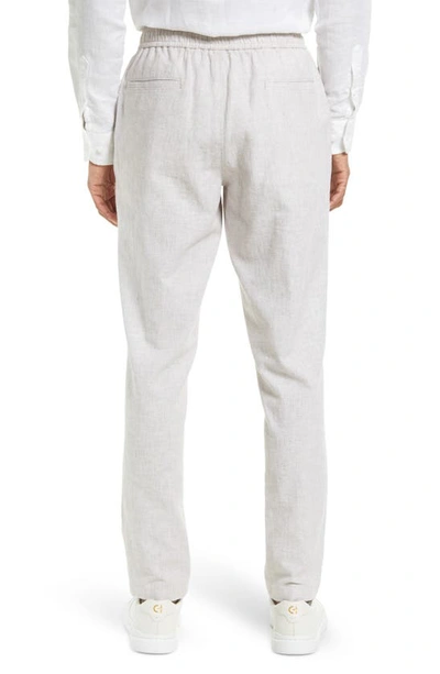 14th & Union Elastic Waist Linen Blend Trim Fit Pants In Tan Burrow- White Eoe