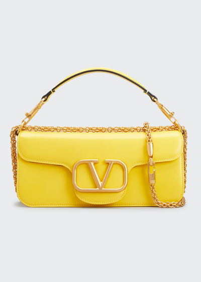 Shop Valentino Vlogo Lambskin Leather Shoulder Bag In Bright Lemon