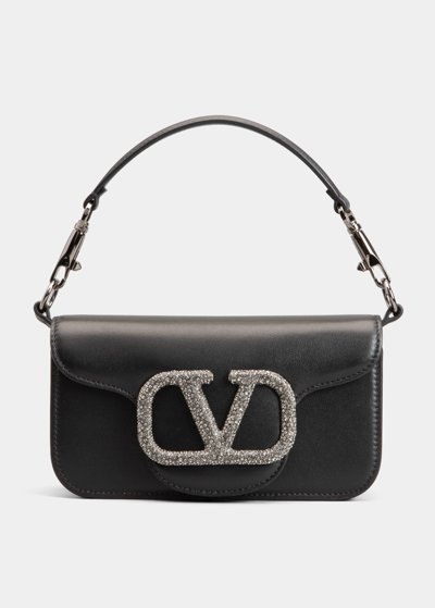 Shop Valentino Loco Vlogo Small Calfskin Shoulder Bag In 249 Neroblck Dia