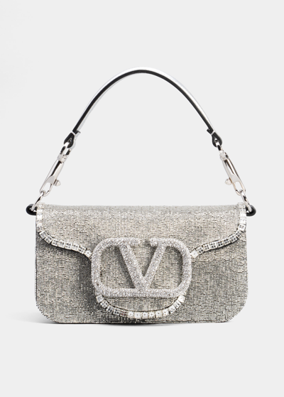 Shop Valentino Loco Small Vlogo Crystal-embellished Shoulder Bag In V3w Cr Silver