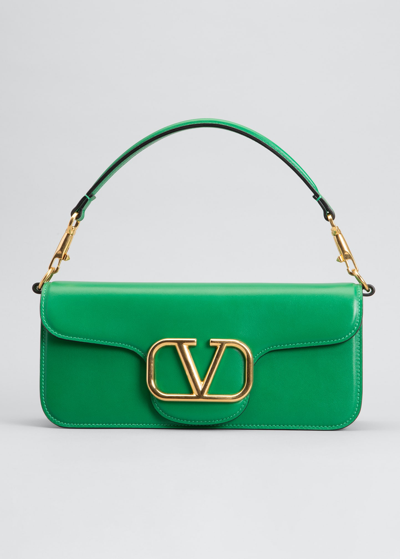Shop Valentino Vlogo Lambskin Leather Shoulder Bag In 7pa Gea Green