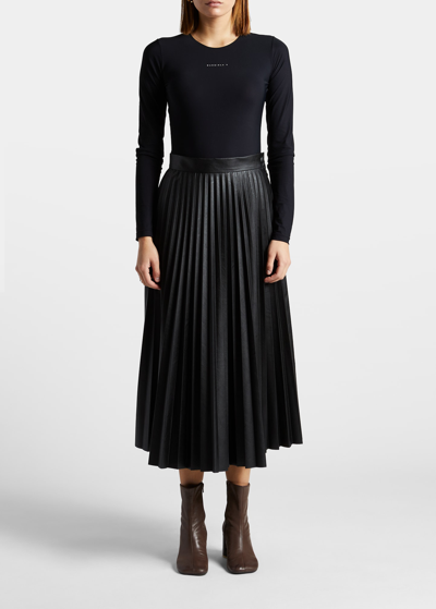 Shop Mm6 Maison Margiela Faux Leather Pleated Midi Skirt In Black