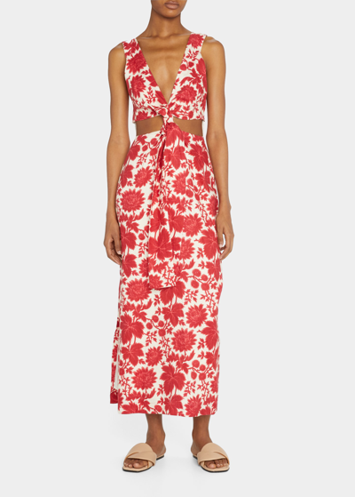 Shop Sir Cinta Floral Front-tie Cut-out Midi Dress In Valentina Floral