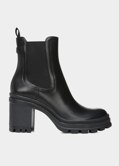 Shop Veronica Beard Winnie Water-resistant Leather Lug-sole Chelsea Booties In Black