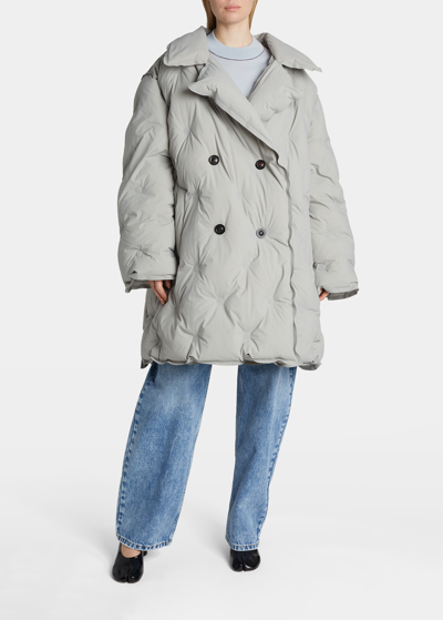 Shop Maison Margiela Quilted Puffer Double-breasted Coat In Lightgrey