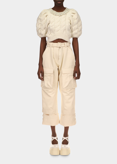 Shop Simone Rocha High-rise Belted Crop Cargo Trousers In Cream