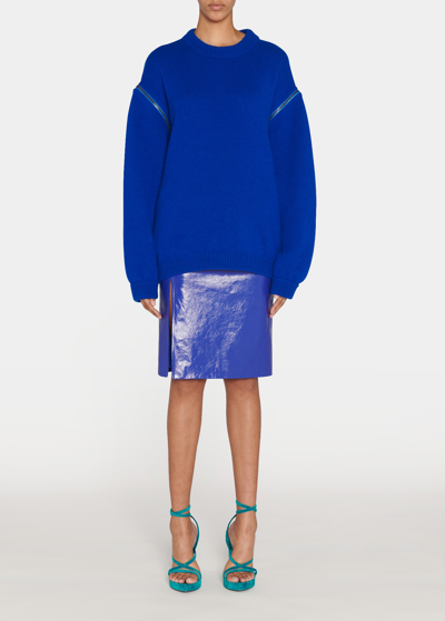 Shop Tom Ford Zipper Crewneck Cashmere Top In Yves Blue