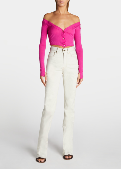 Shop Jacquemus Soli Twisted-back Cropped Wool Cardigan In Pink