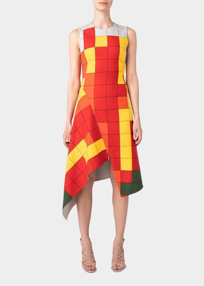 Shop Akris Checked Asymmetric Paneled Midi Dress In Multicolor