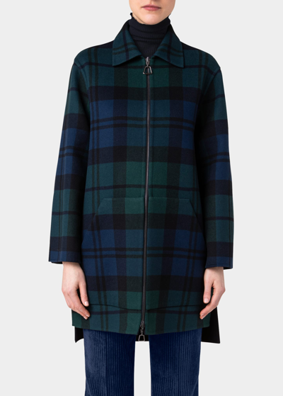 Shop Akris Reversible Double-face Check Wool Short Coat In Gallus Green-navy
