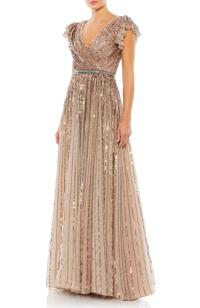 Shop Mac Duggal Beaded Cap Sleeve Tulle A-line Gown In Copper