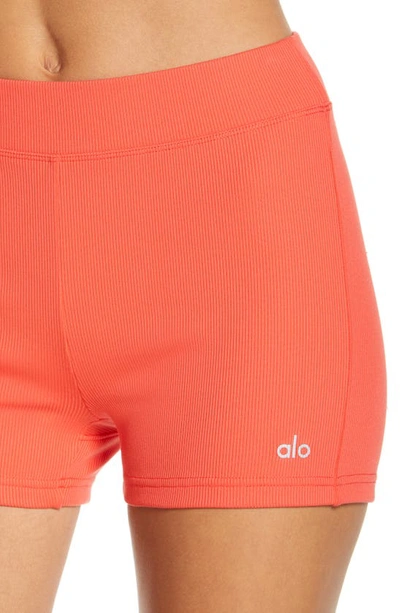 Shop Alo Yoga Goddess Rib High Waist Bike Shorts In Red Hot Summer