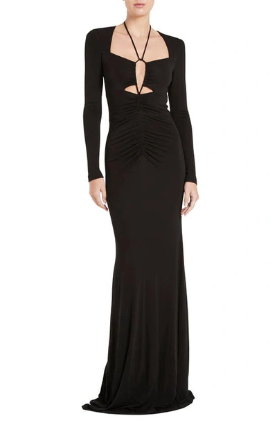 Shop Rebecca Vallance Riccardo Square Neck Long Sleeve Gown In Black