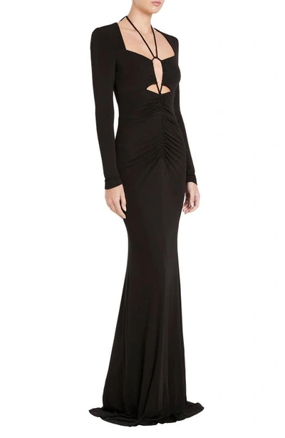 Shop Rebecca Vallance Riccardo Square Neck Long Sleeve Gown In Black