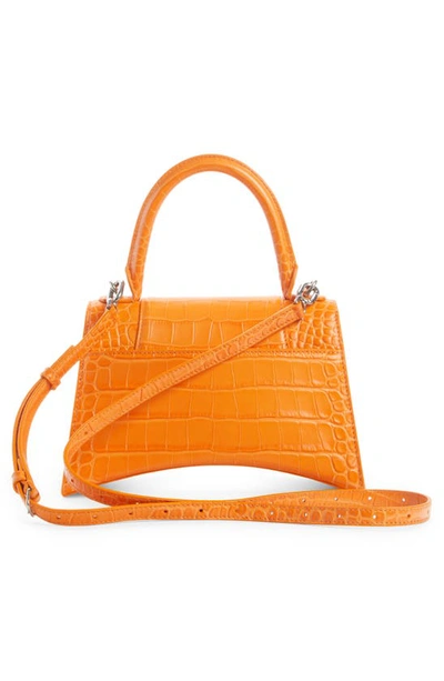 Shop Balenciaga Small Hourglass Croc Embossed Leather Top Handle Bag In Pop Orange