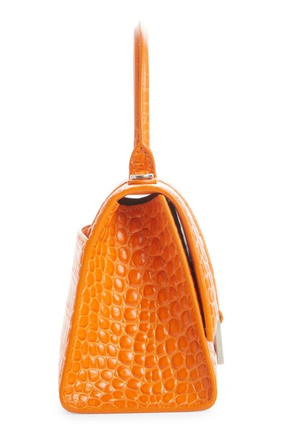 Shop Balenciaga Small Hourglass Croc Embossed Leather Top Handle Bag In Pop Orange