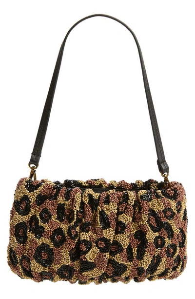 Shop Staud Beaded Bean Shoulder Bag In Leopard