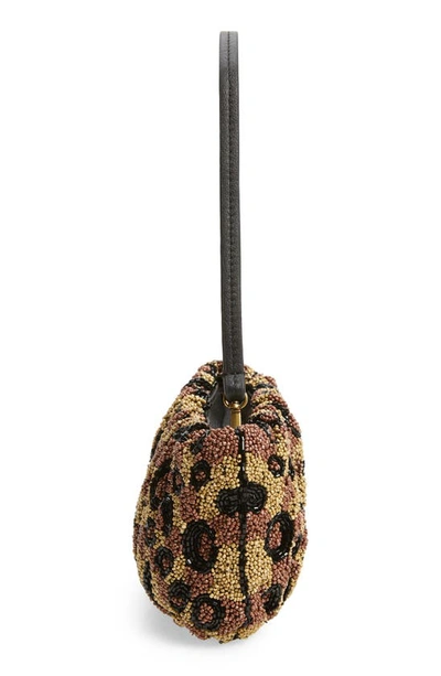 Shop Staud Beaded Bean Shoulder Bag In Leopard