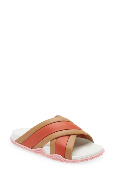 Shop Gucci Agrado Web Stripe Slide Sandal In Beige-orange-beige