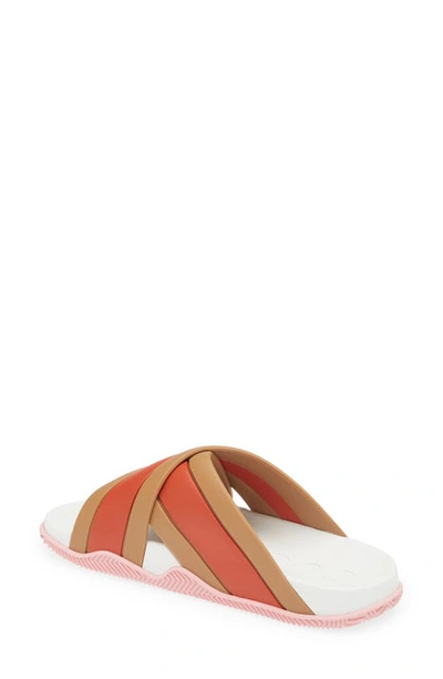 Shop Gucci Agrado Web Stripe Slide Sandal In Beige-orange-beige