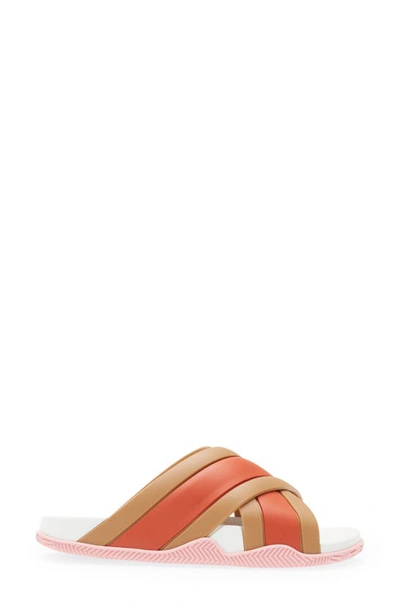 Shop Gucci Agrado Web Stripe Slide Sandal In Beige-orange-beige