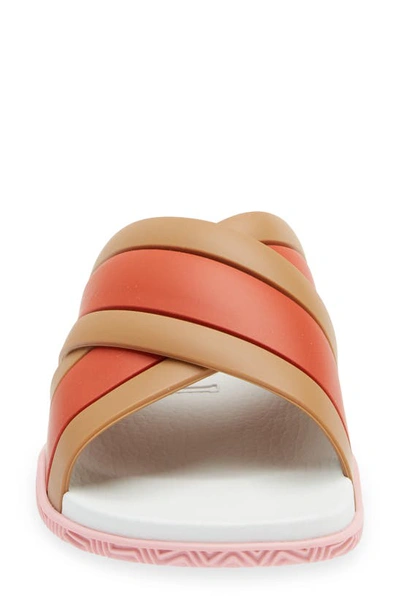 Shop Gucci Agrado Web Stripe Slide Sandal In Beige-orange-beige