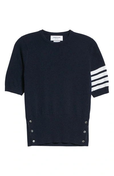 Shop Thom Browne 4-bar Short Sleeve Cashmere Sweater In Navy