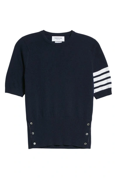 Thom Browne 4-bar Short Sleeve Cashmere Sweater In Navy